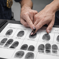 Person taking fingerprints on FD-258 card