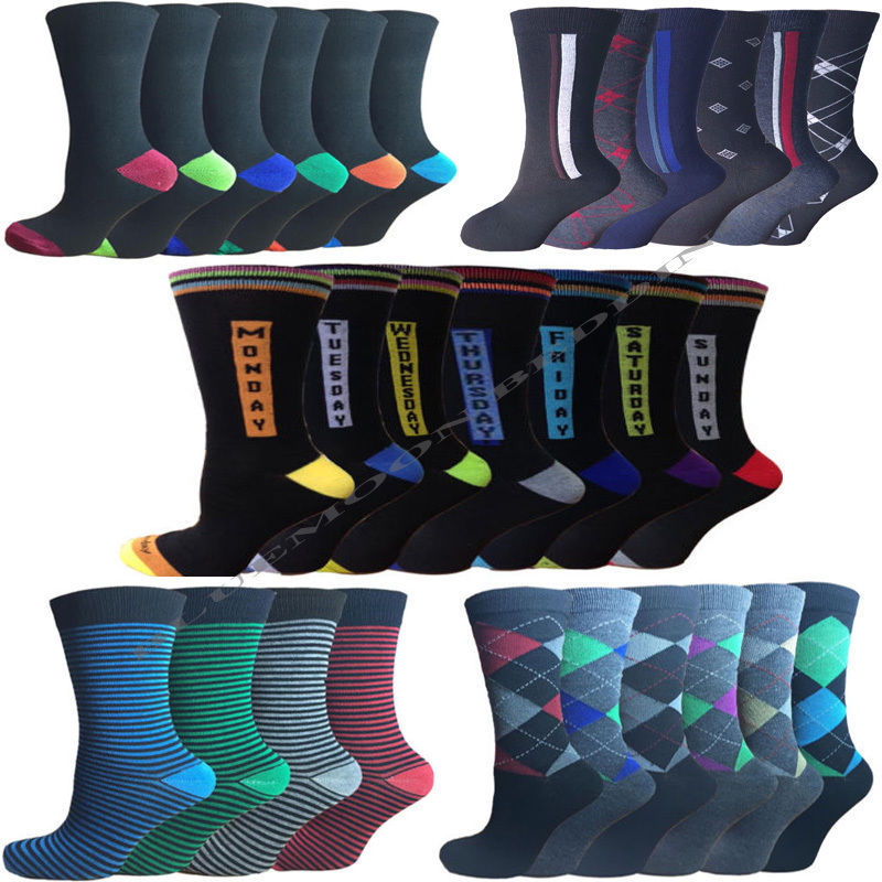 Thumbnail: 12 Pairs of Mens Designer Socks, Cotton Rich Designs by Blue Moon, Size 6-11