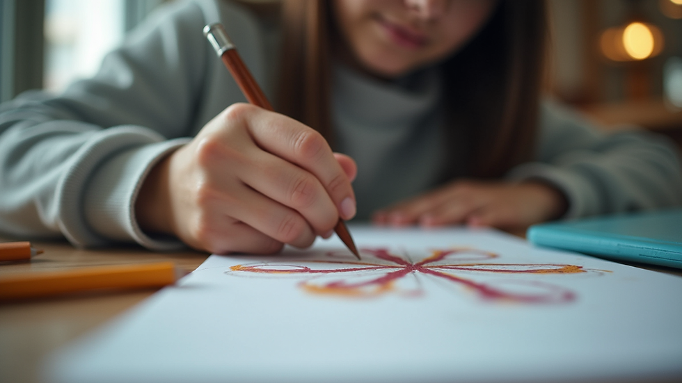 Eye-level view of a student working on a creative project