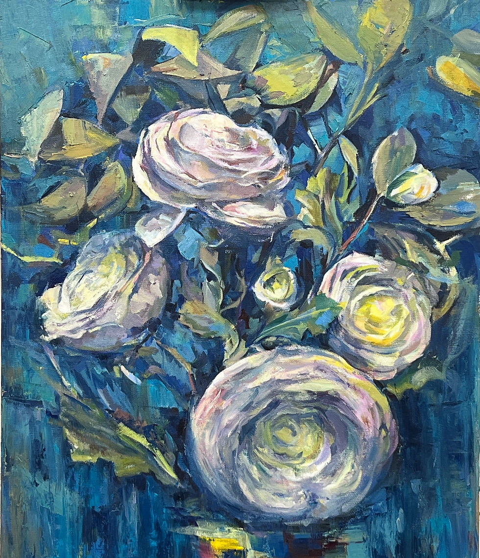 White Roses on a Blue Background