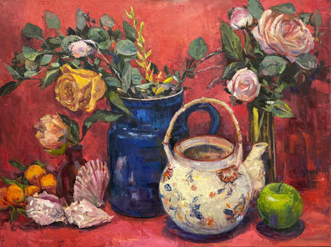 Teapot, Flowers and Shells