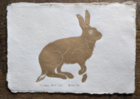Golden Hare limited edition linocut print by Deborah Vass