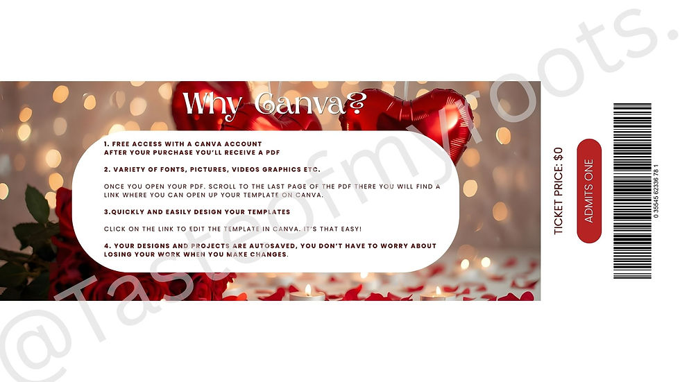 Miniatura: Valentines Day Party Events Ticket Template: Afrocentric Printable (Canva, Digit