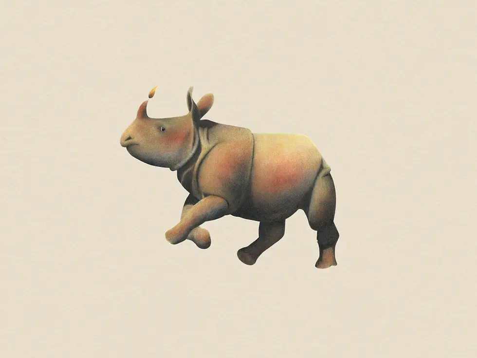 Thumbnail: A Birthday Rhino running late Giclée Print