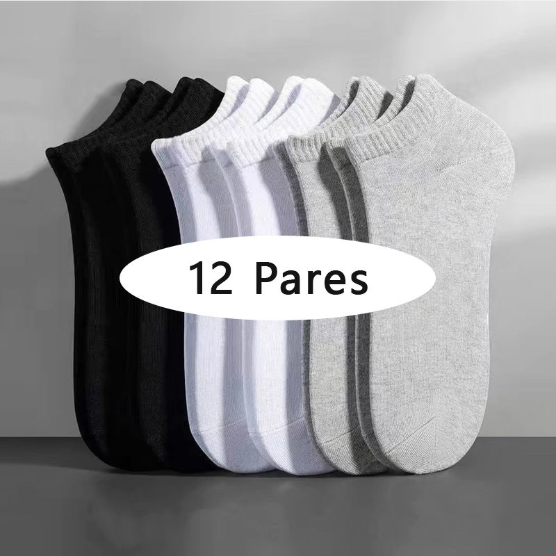 12 Pairs, Short Boat Socks, Men's Cotton Socks, Lightweight, Breathable, Short S