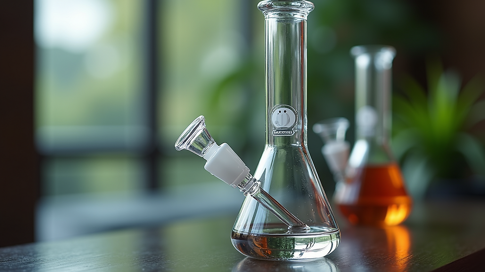 Close-up view of a beautifully crafted glass bong