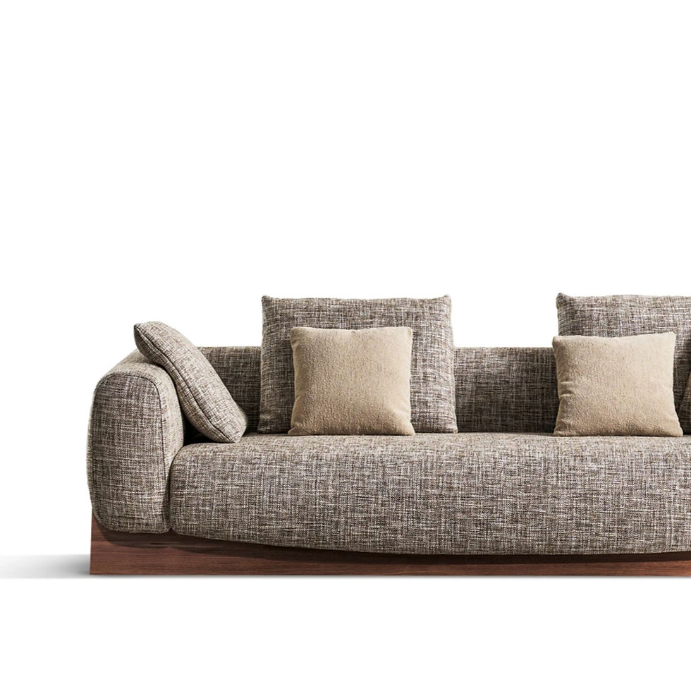 Canapé Boolean de Giuseppe Viganò, silhouette linéaire avec design enveloppant et base centrale en bois