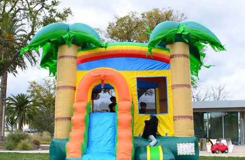 Tropical bounce house with slide