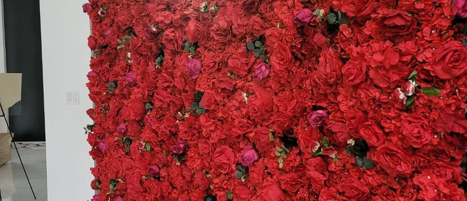 Red rose floral wall rental