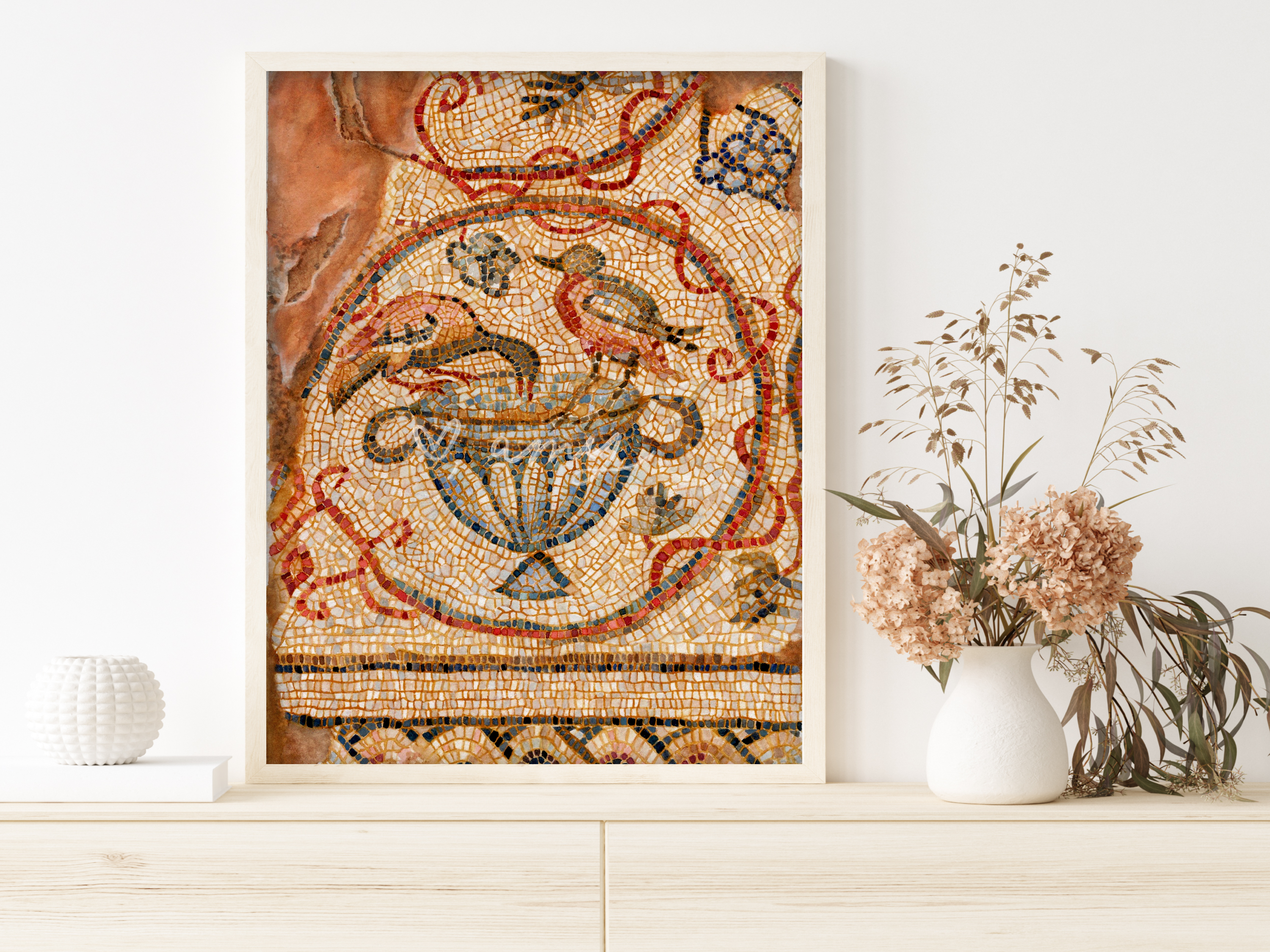 The Oliver - Birds at a Bird Bath Mosaic Watercolor