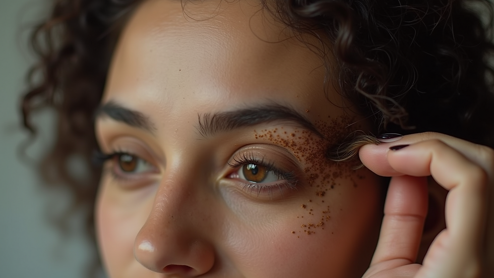 Close-up view of a woman applying natural hair dye made from henna