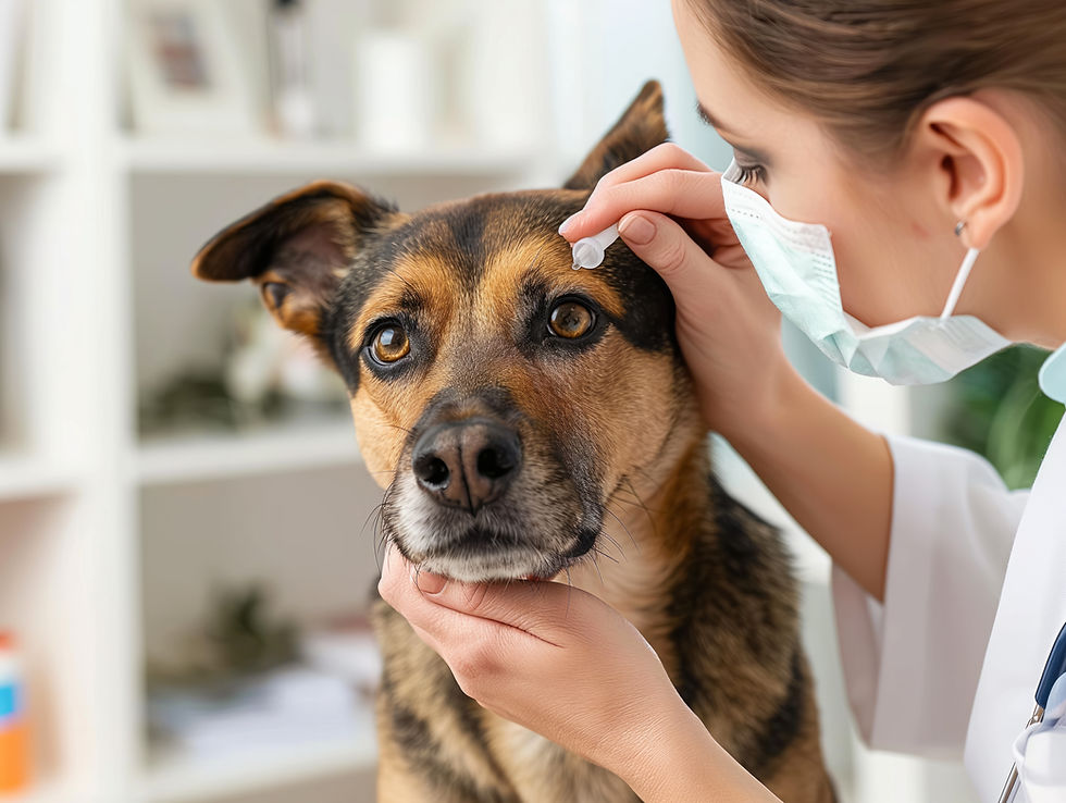 Dog in London receiving treatment for dry eye condition