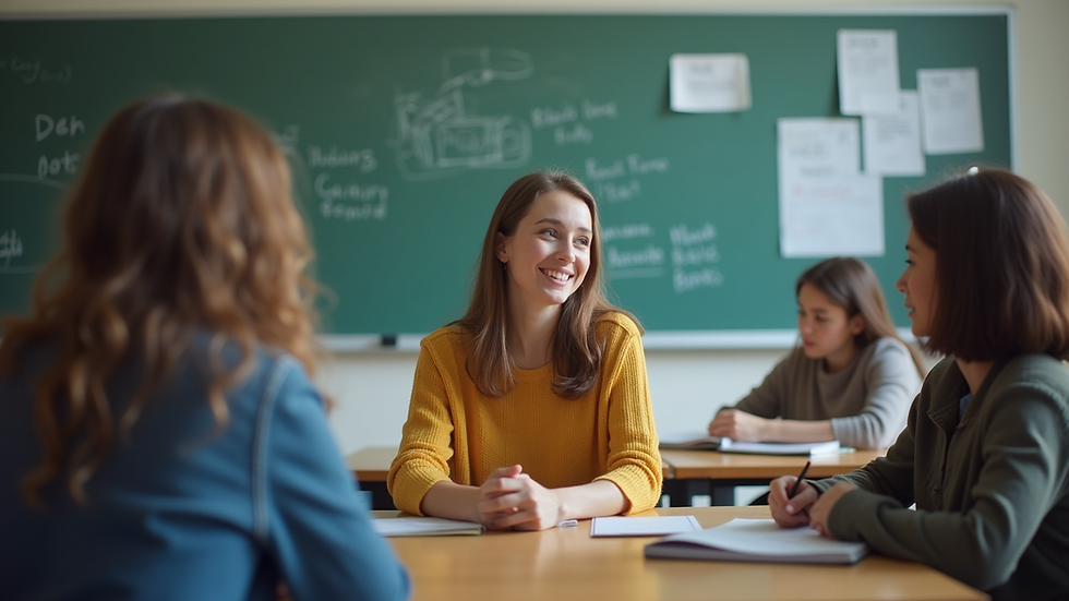 Eye-level view of a native language instructor teaching a small group of students