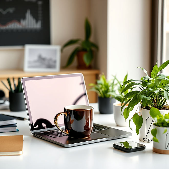 consultants desk with lap top coffee mug and plants .jpg