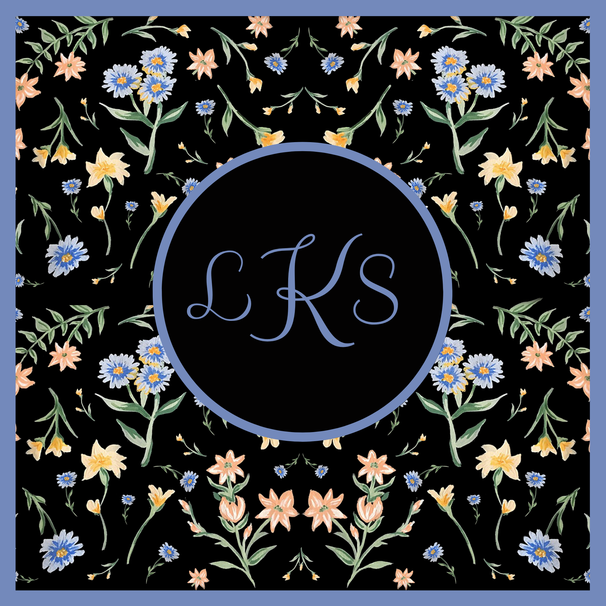 12' x 12" Black & Orange Floral Monogram Porch Sign Decor Wall Art