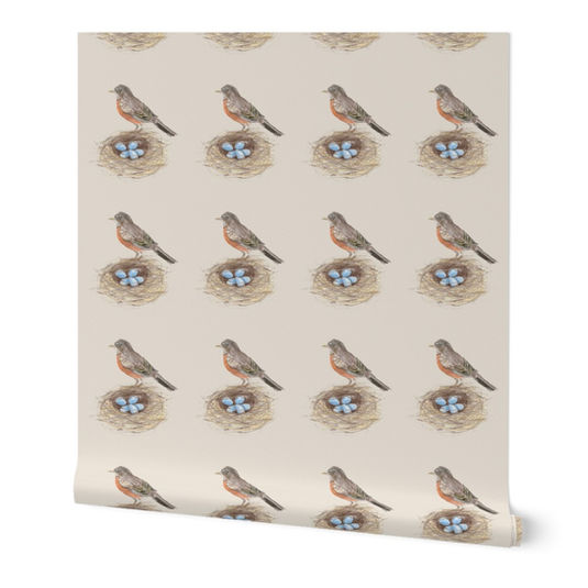 This is an illustration of a robin watching over it's nest used in a repeating pattern for fabric or wallpaper use. Bird illustration, bird art, avian art, bird painting, ornithological art,
Watercolor bird art, bird drawing, bird sketching, bird artist portfolio, wildlife illustrator, Realistic bird illustration techniques, custom bird illustrations for sale, bird art for home decor, botanical and bird art prints