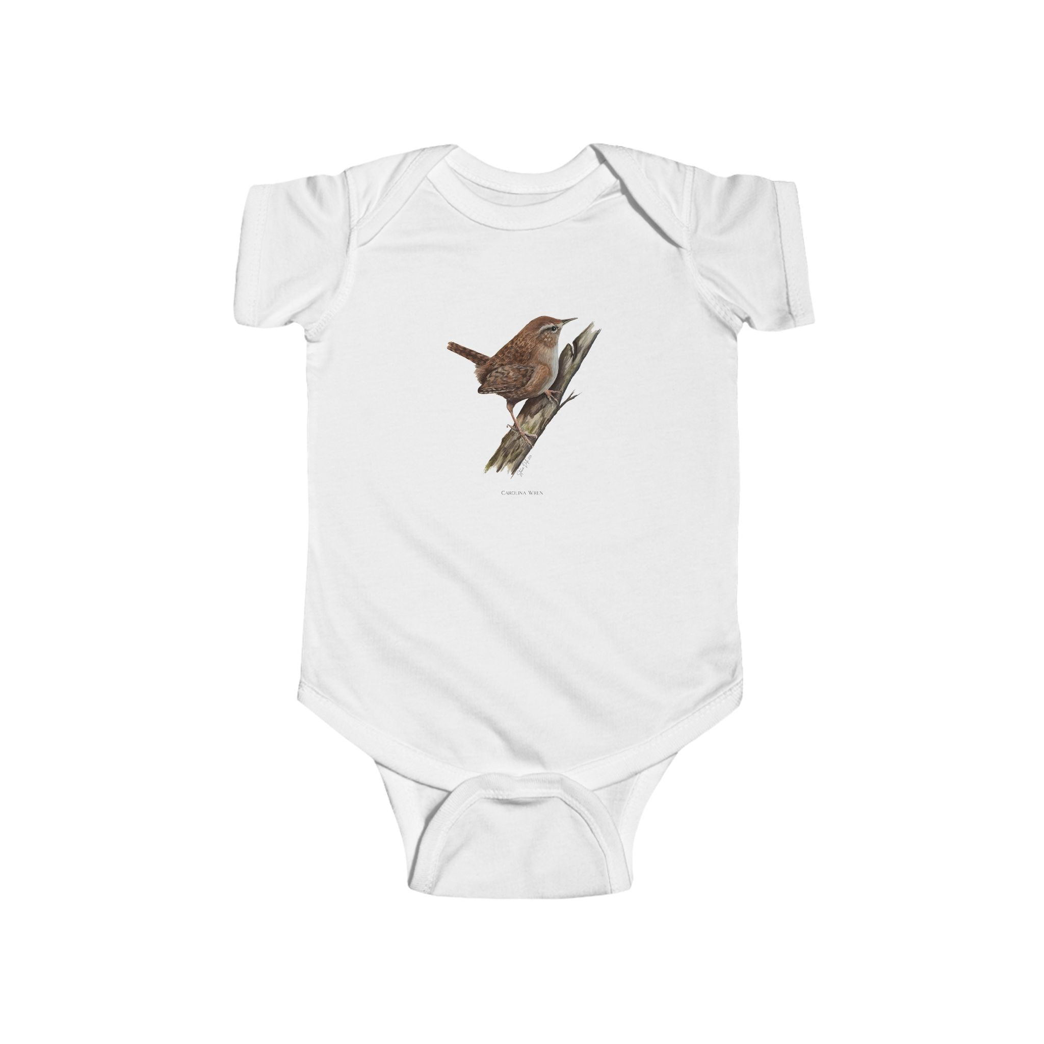 Baby Bodysuit with Wren Bird Illustration – Cute Nature Baby Shower Gift