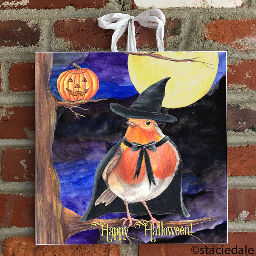 Witch Bird Happy Halloween Sign for porch door Decor Wall Art