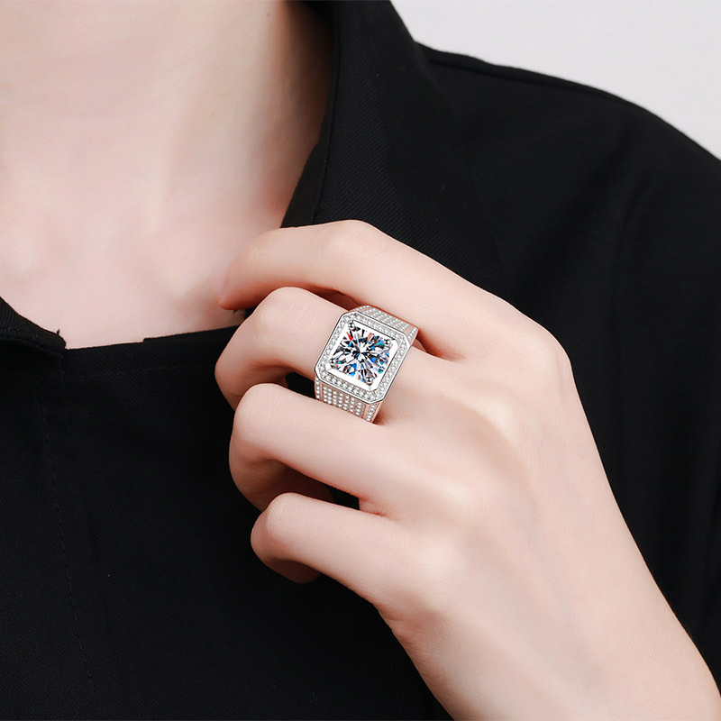 Thumbnail: MR195 - 2 Carat Round Cut Moissanite Men’s Ring - 2卡圓形莫桑石戒指