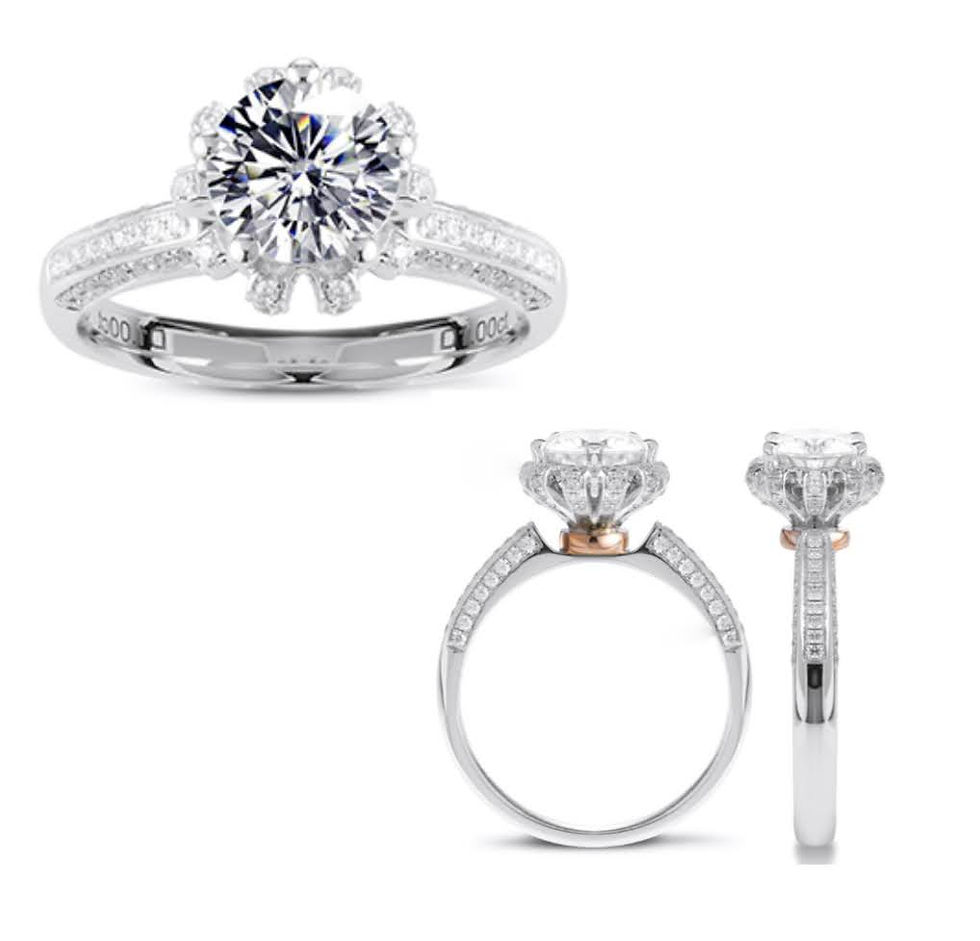 MR53-1 Carat Round Cut Moissanite Ring - 1卡圓形莫桑石伴碎鑽戒