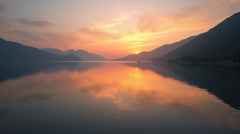 High angle view of a serene lake reflecting the sky during sunset