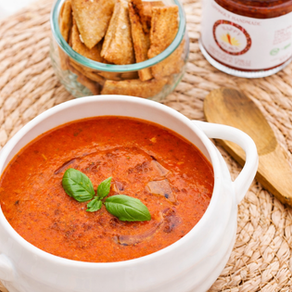 Red pepper and adjika soup with basil