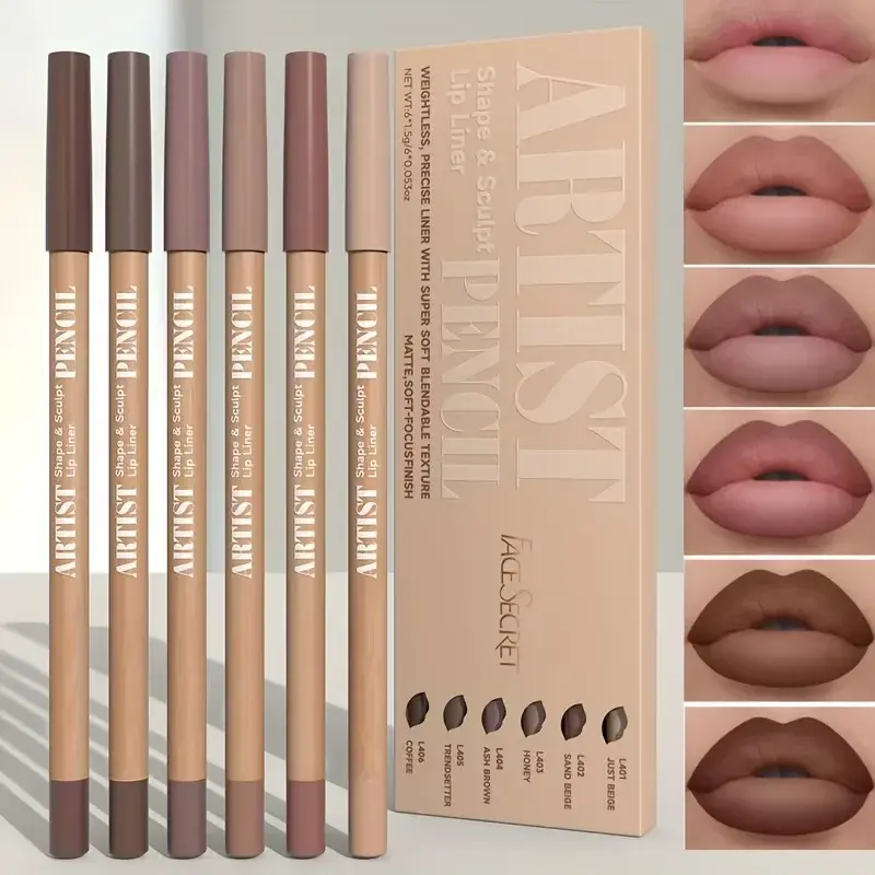 Miniatura: Kit 6 Lápis de Contorno Labial Matte Nude de Longa Duração