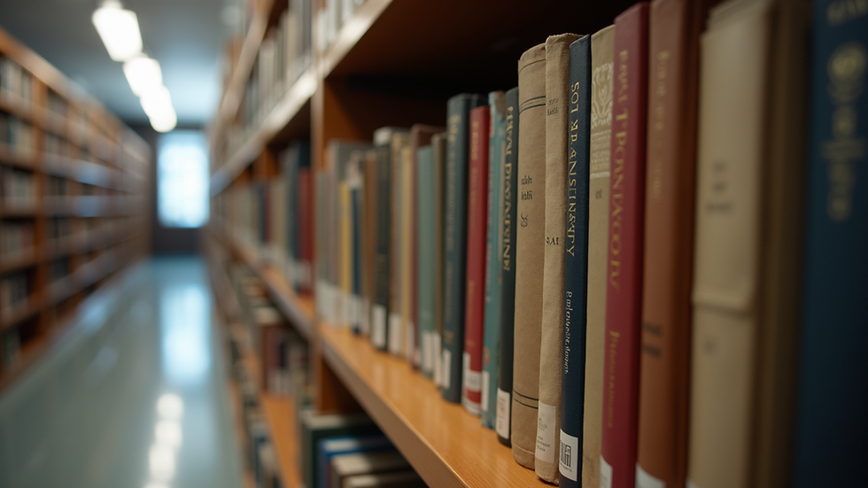 Eye-level view of educational finance books on a shelf
