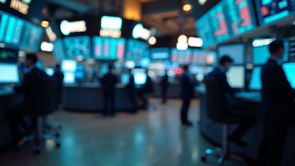 Eye-level view of a stock market trading floor