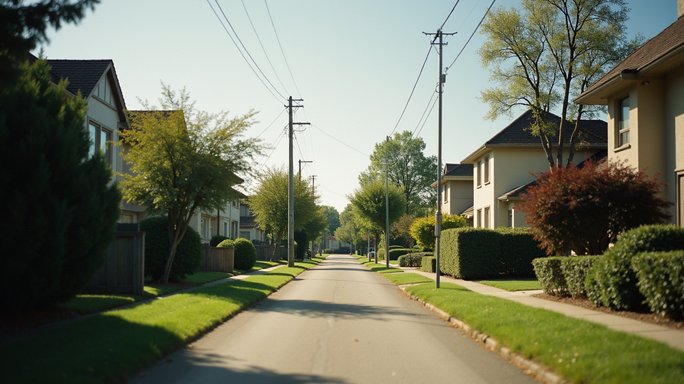 Eye-level view of a peaceful residential neighborhood