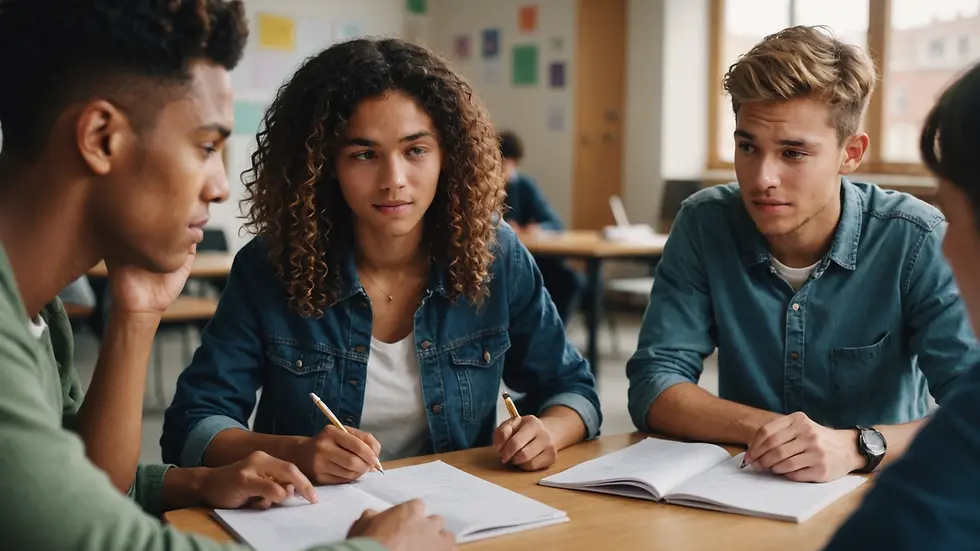 Close-up view of students discussing their future goals