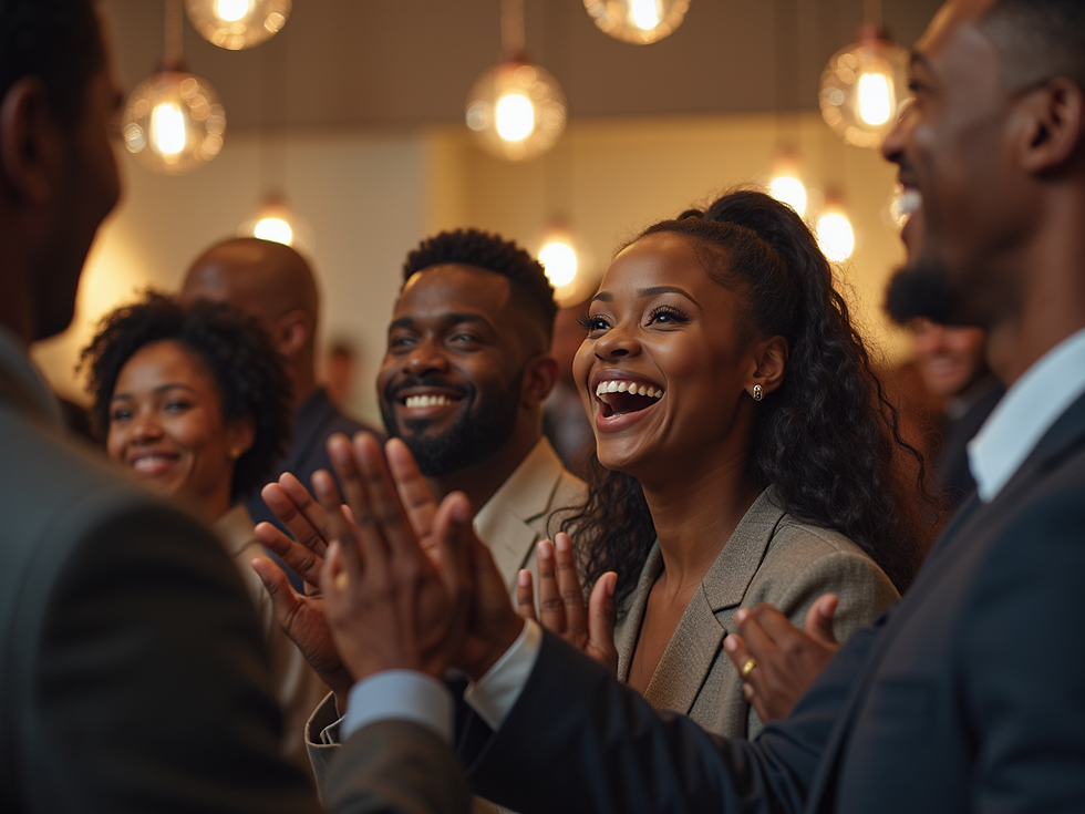 High angle view of a diverse group celebrating financial success at a community event