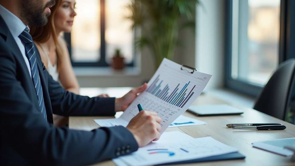 Eye-level view of a financial advisor explaining investment charts