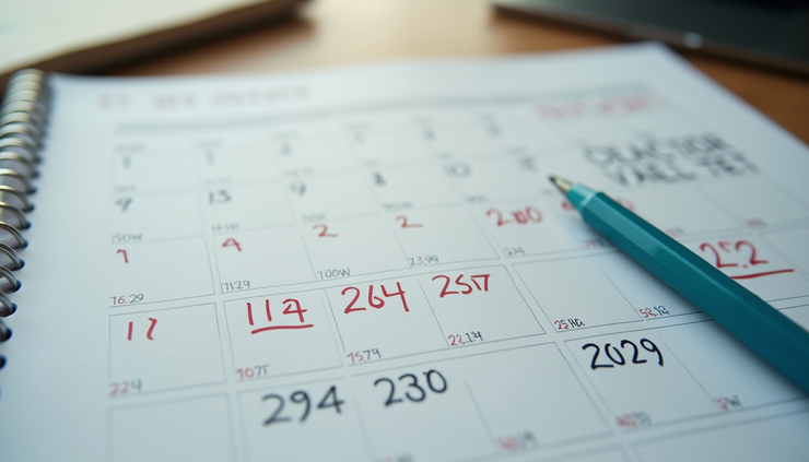 High angle view of a calendar with marked economic event dates