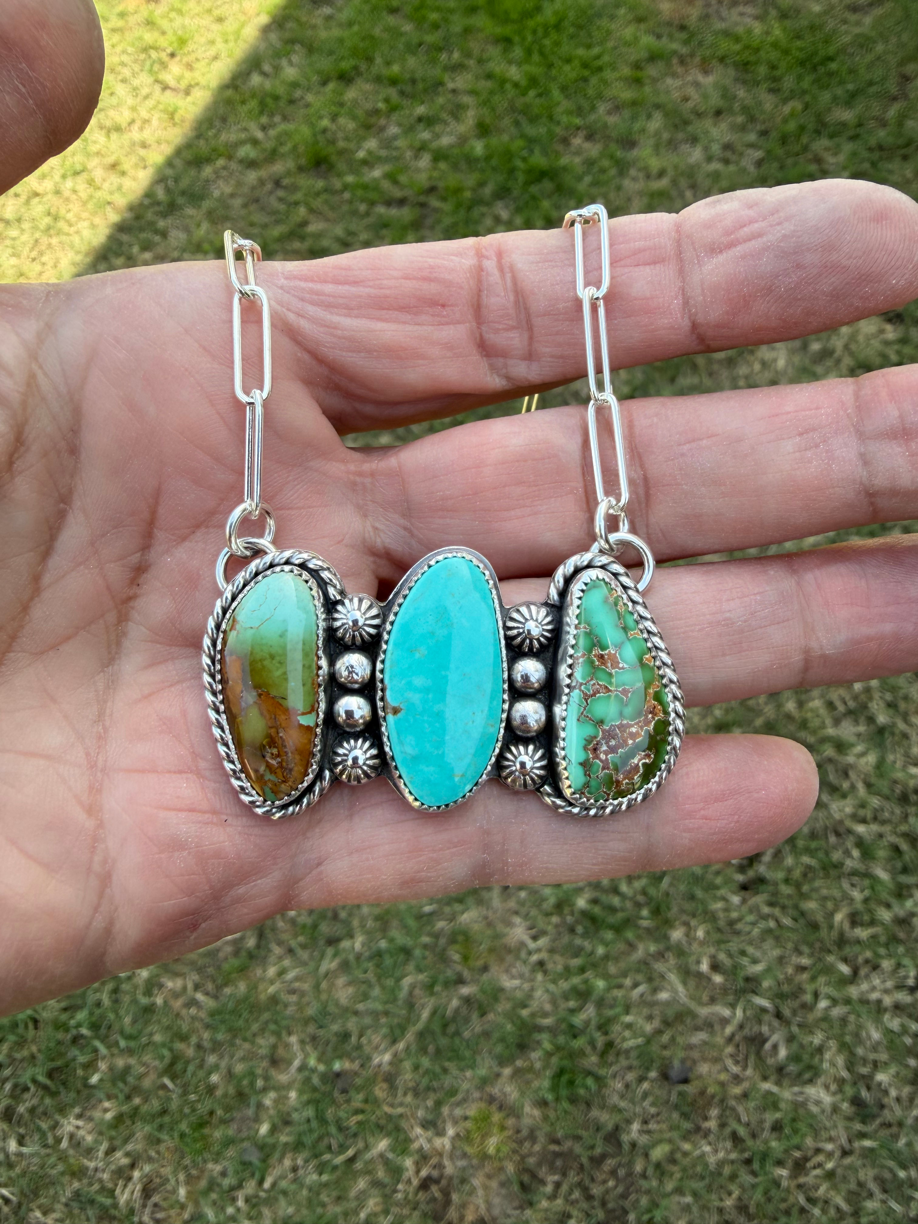 Triple stone bar necklace