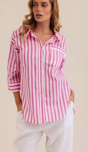 kaleido Cotton 3/4 Classic Shirt Pink Block Stripe