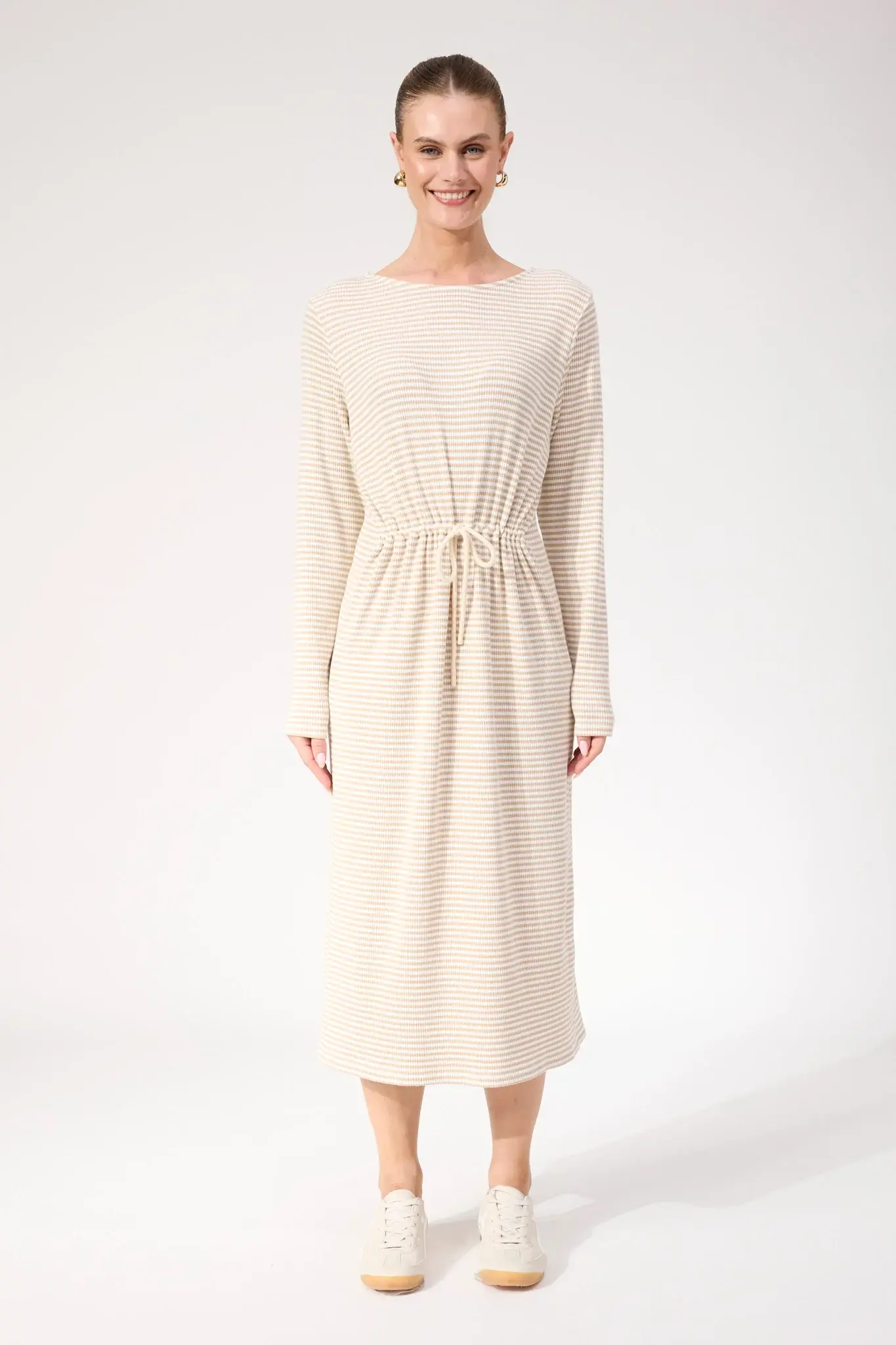 Levi Stripe TShirt Dress - Latte