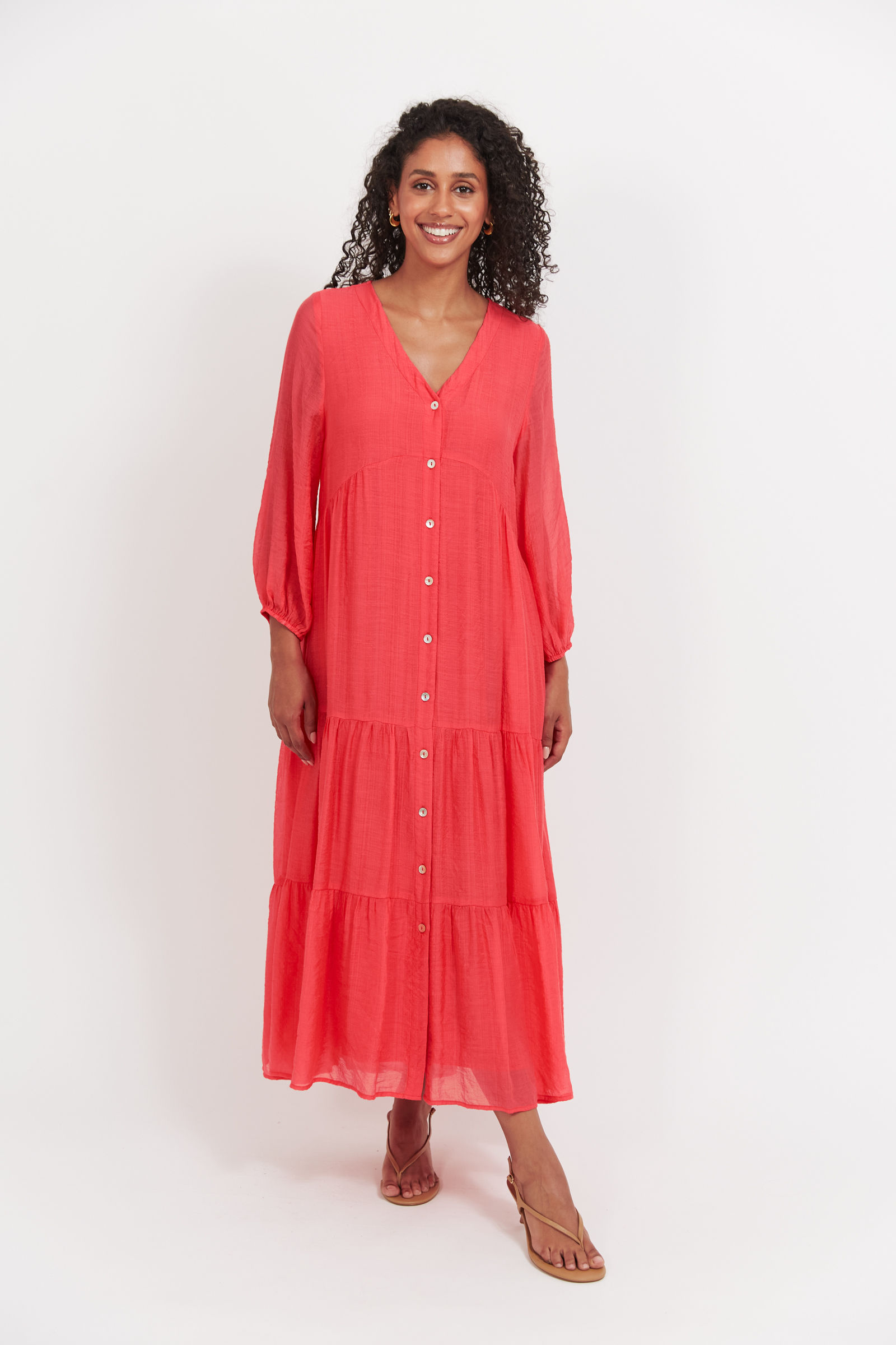 Baja Button Maxi Dress - Punch