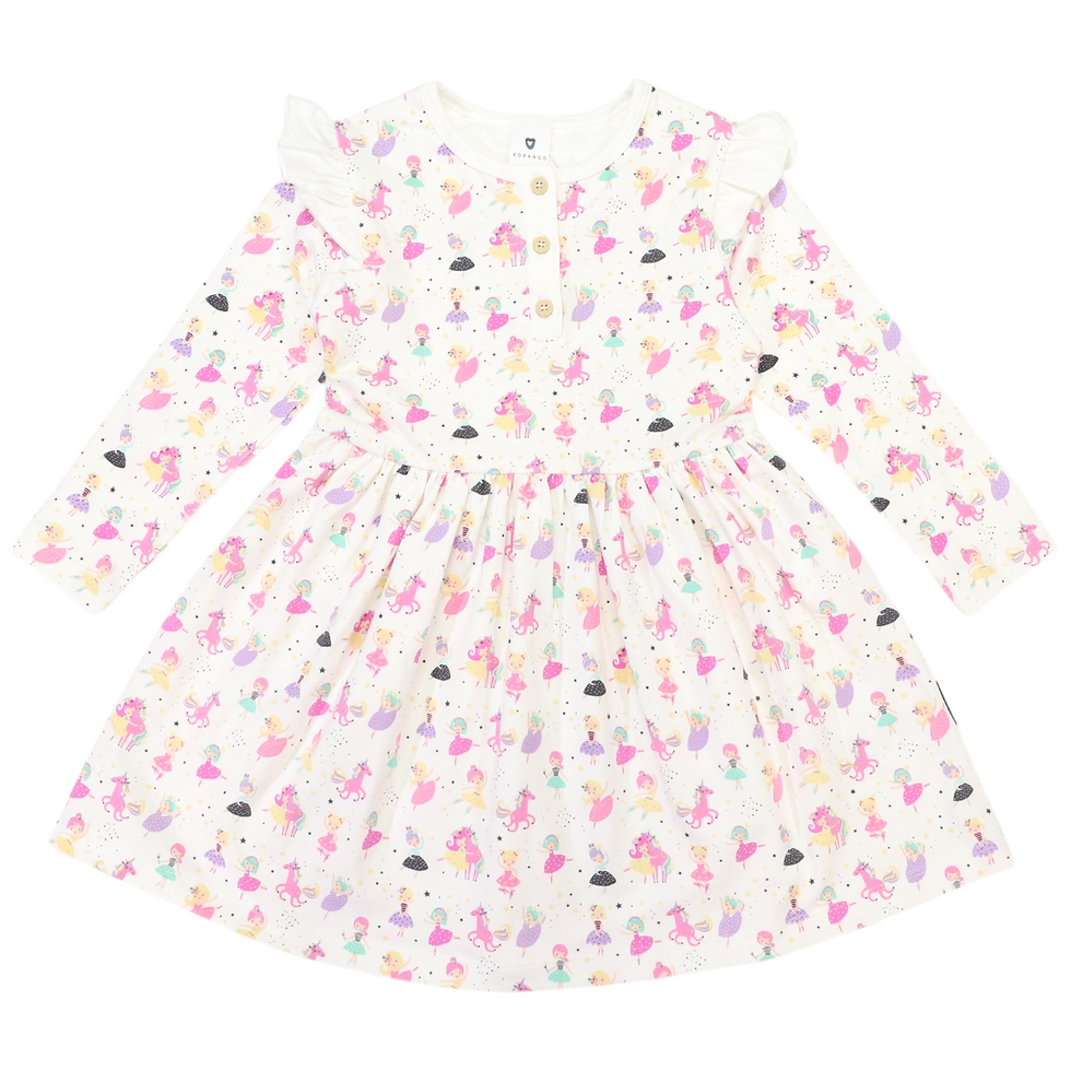 Dancing Unicorn Frill Print Dress - Cream
