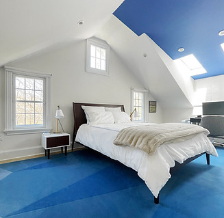 A bedroom in Bedford, NY with the Huia Design in blue