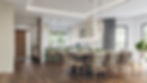 Modern kitchen and dining area with wooden floor
