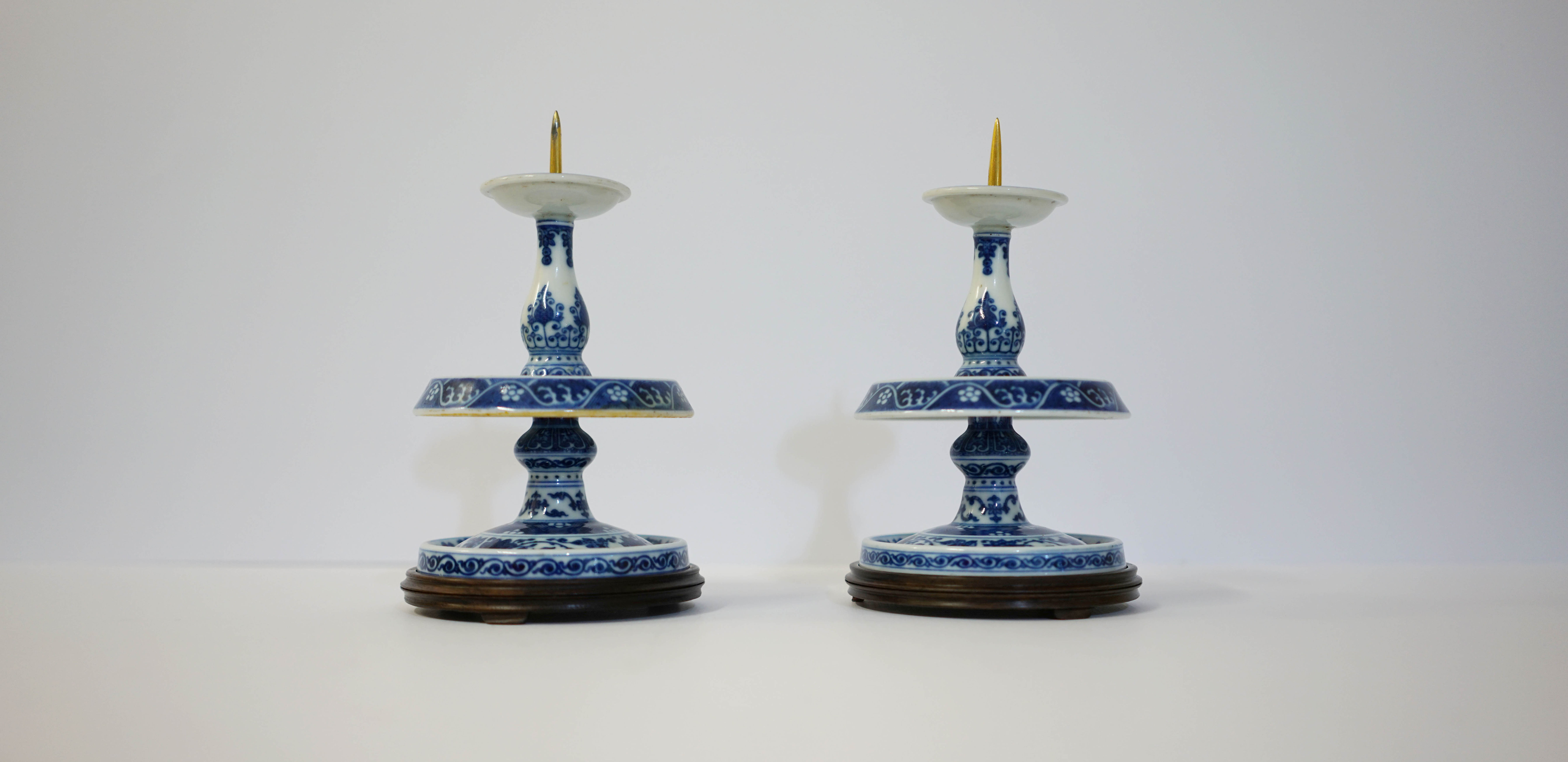 A Pair of Blue and White Candlestick QianLong Mark