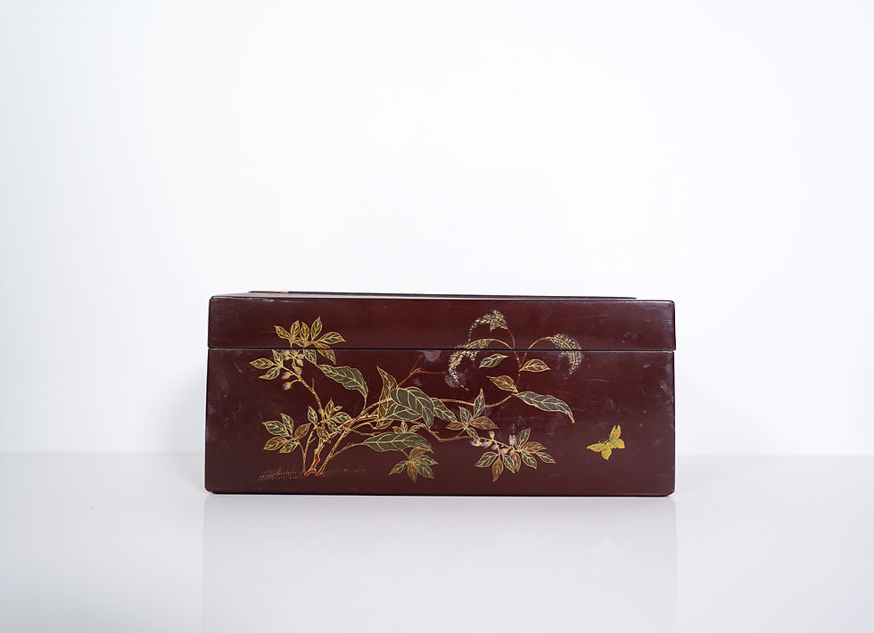 Thumbnail: A Pair of Famille Rose 'Floral and Inscriptions' Cups with a Paint Lacquered Box