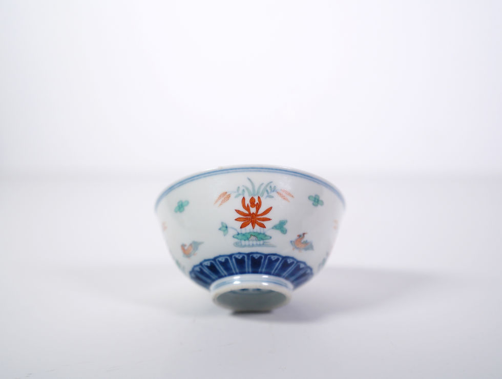 Thumbnail: A Pair of Doucai 'Mandarin Ducks' Bowl with Stands and Box
