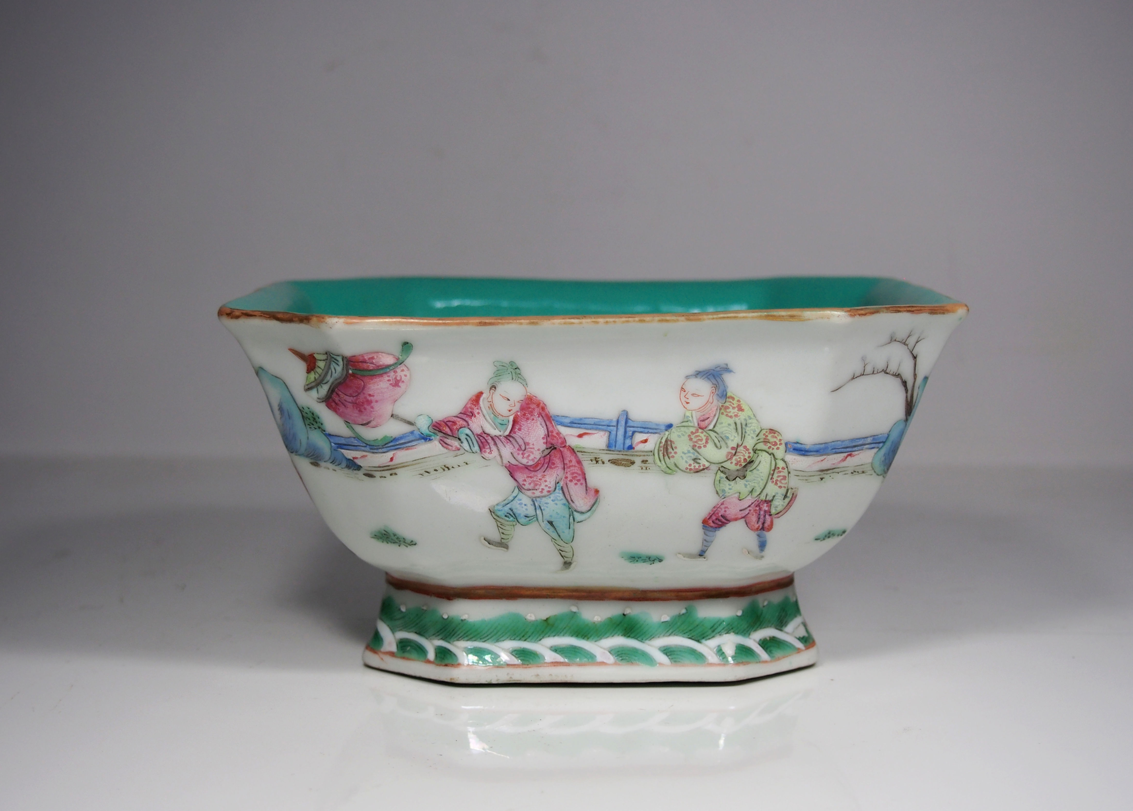 Antique Chinese Famille Rose Square Sectioned Bowl, 19th Century