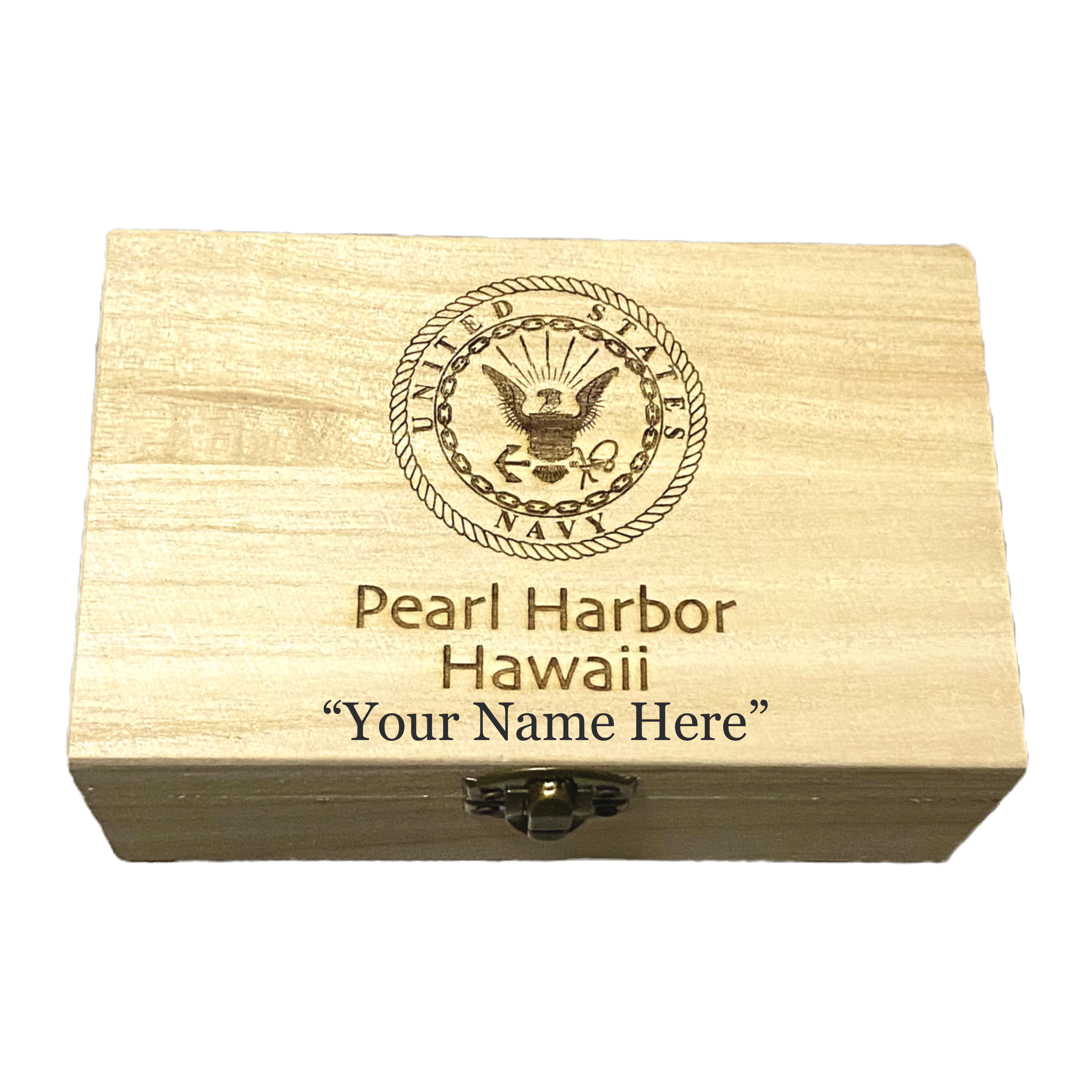 United States Navy, Pearl Harbor Hawaii Custom Engraved Keepsake Raw Wooden Box