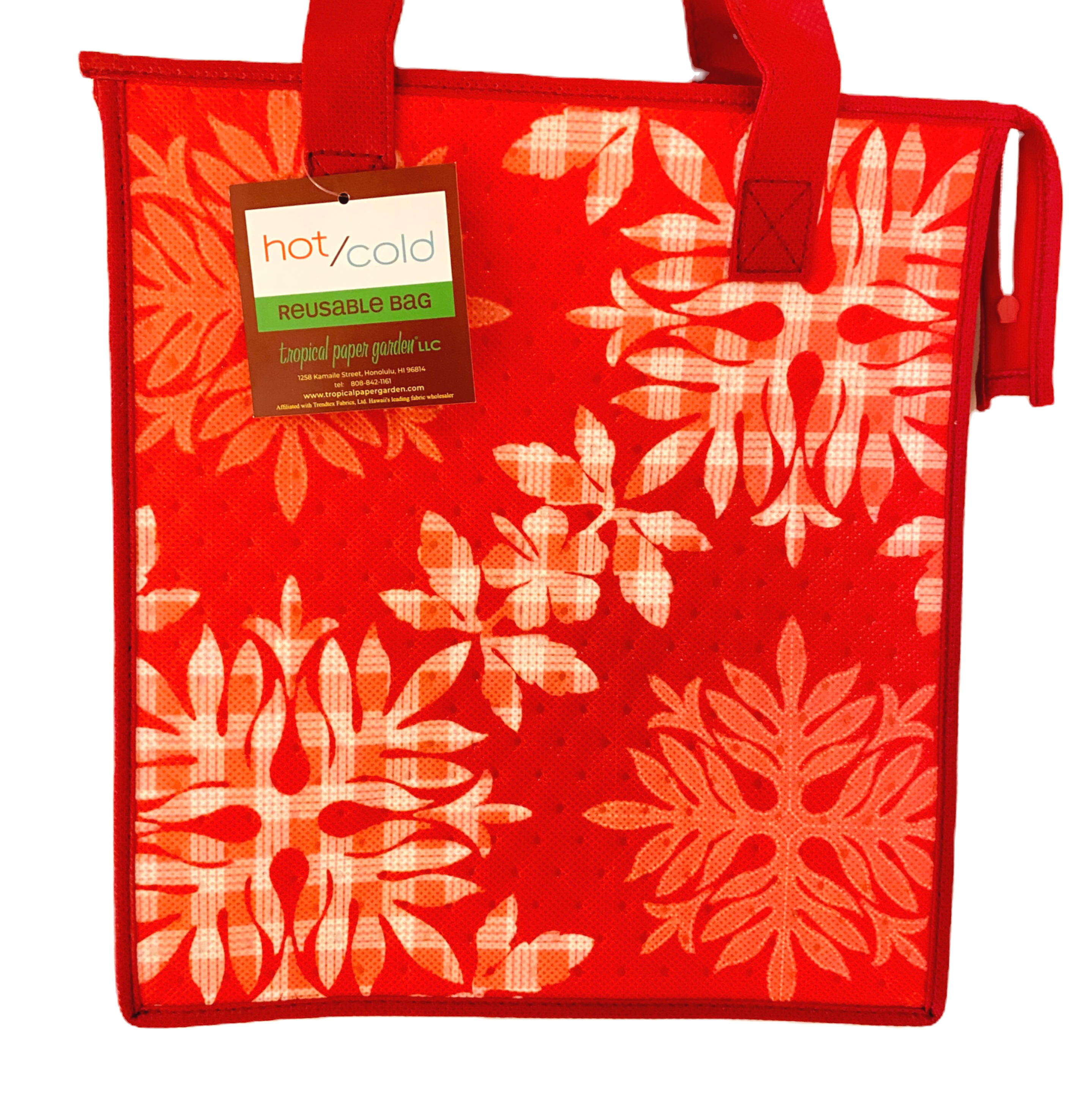 Red Hawaii Palaka Quilt Insulated Hawaiian Tote Bag