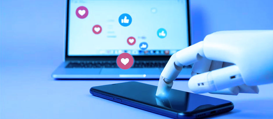 AI finger on mobile with laptop in background