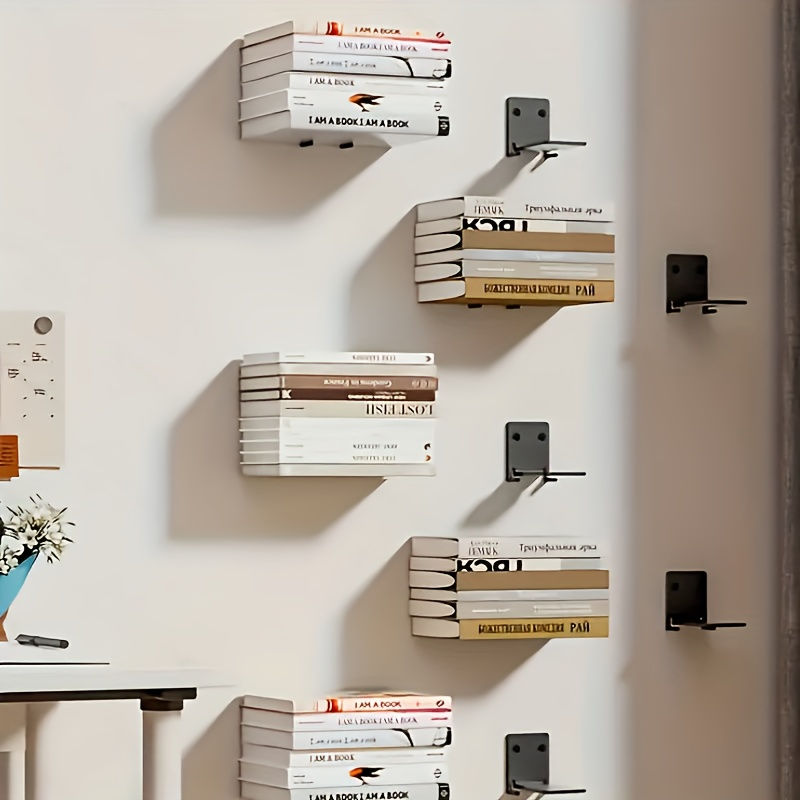 Prateleiras Flutuantes de Parede em Metal Preto para Livros e Decoração