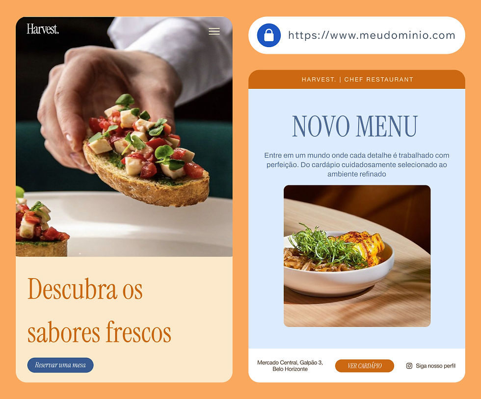 Certificado HTTPS permitindo uma conexão segura entre o site de um restaurante e seus visitantes.